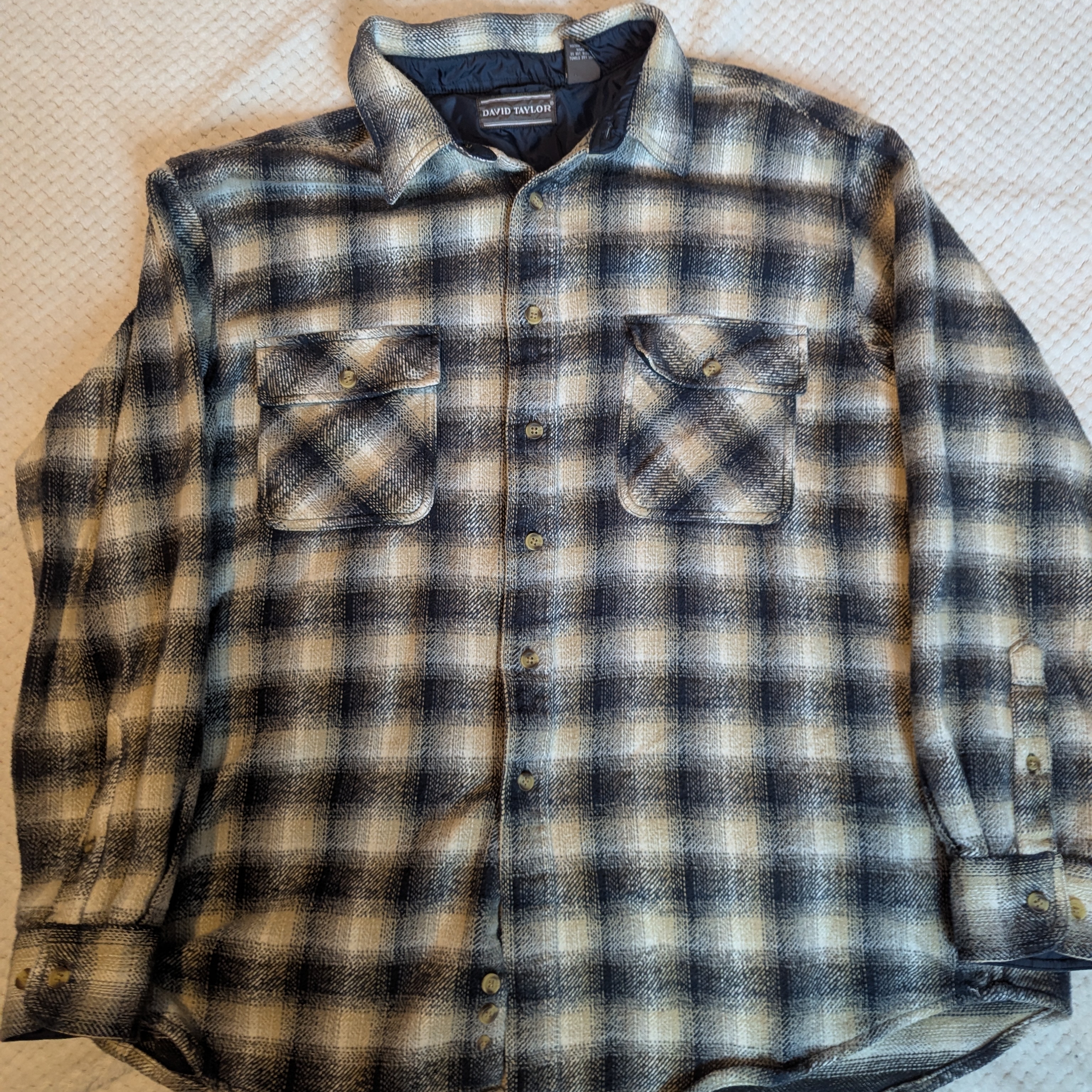 David Taylor Blue And White Plaid Shirt Mens
